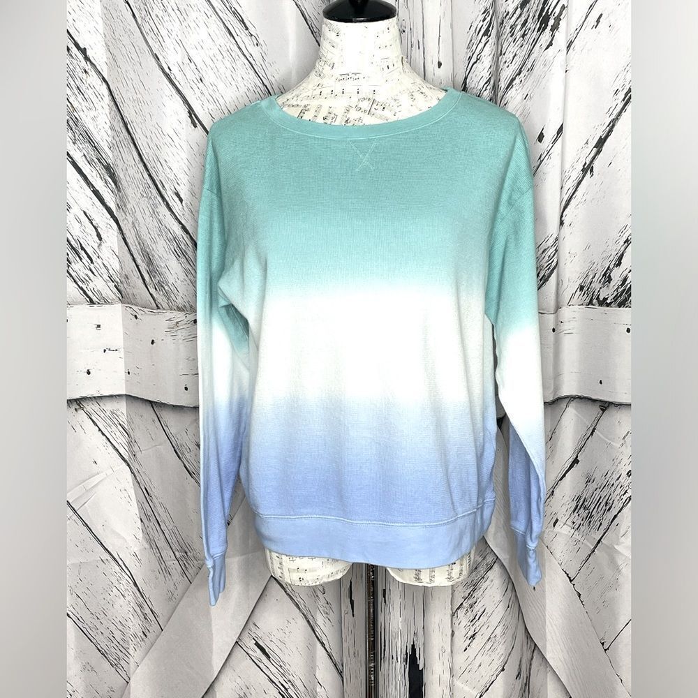 SPLENDID teal white blue dip dye long sleeve shirt S